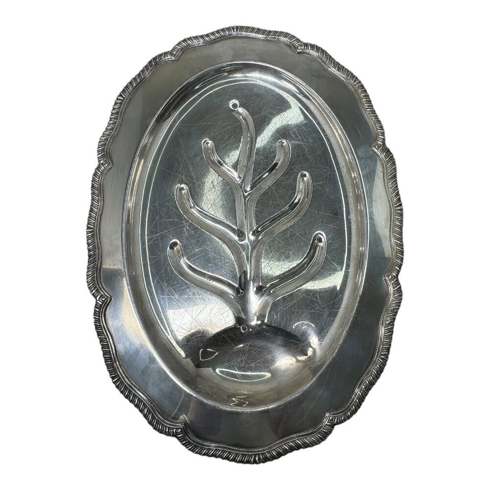 W&S Blackington Kings Court Fine Silver Plate Serving Tray, Embossed Border, Mea